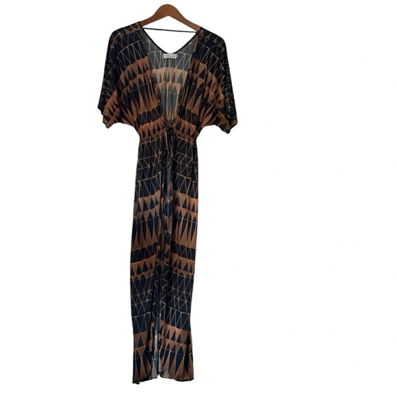 Brigitte Cover Up S Graphic Print Duster Tie-Front Vacation Resort Quiet Luxury - Picture 1 of 7